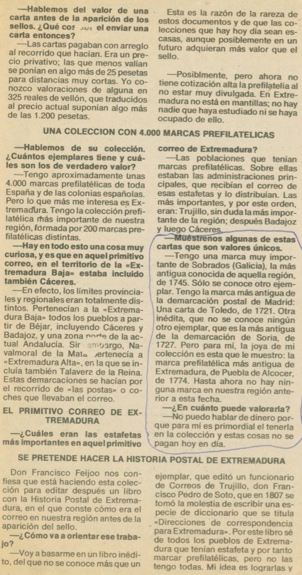 Historia de Extremadura y sus marcas prefilatélicas, la más antigua de 1774 de Puebla de Alcozer